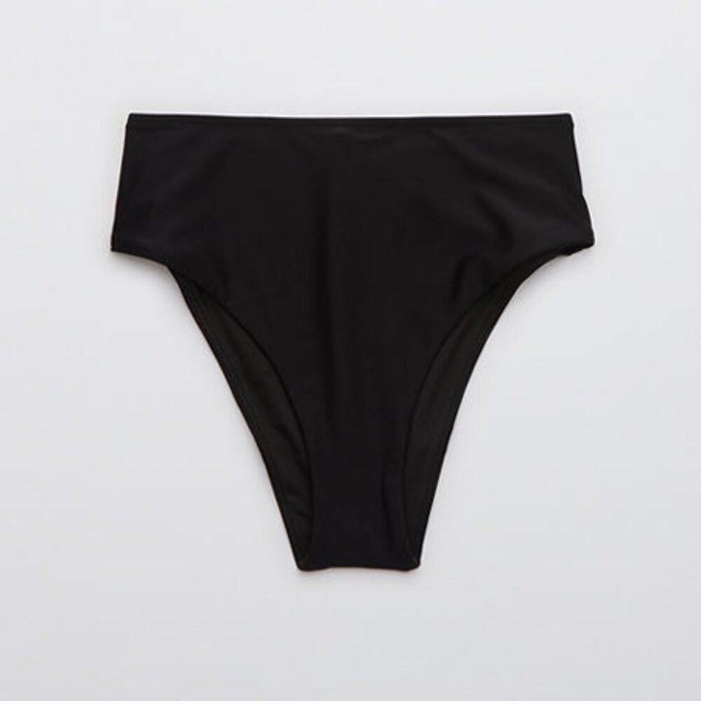 NWT Aerie Mid Rise Cheeky Bikini Bottom True Black Size XS
